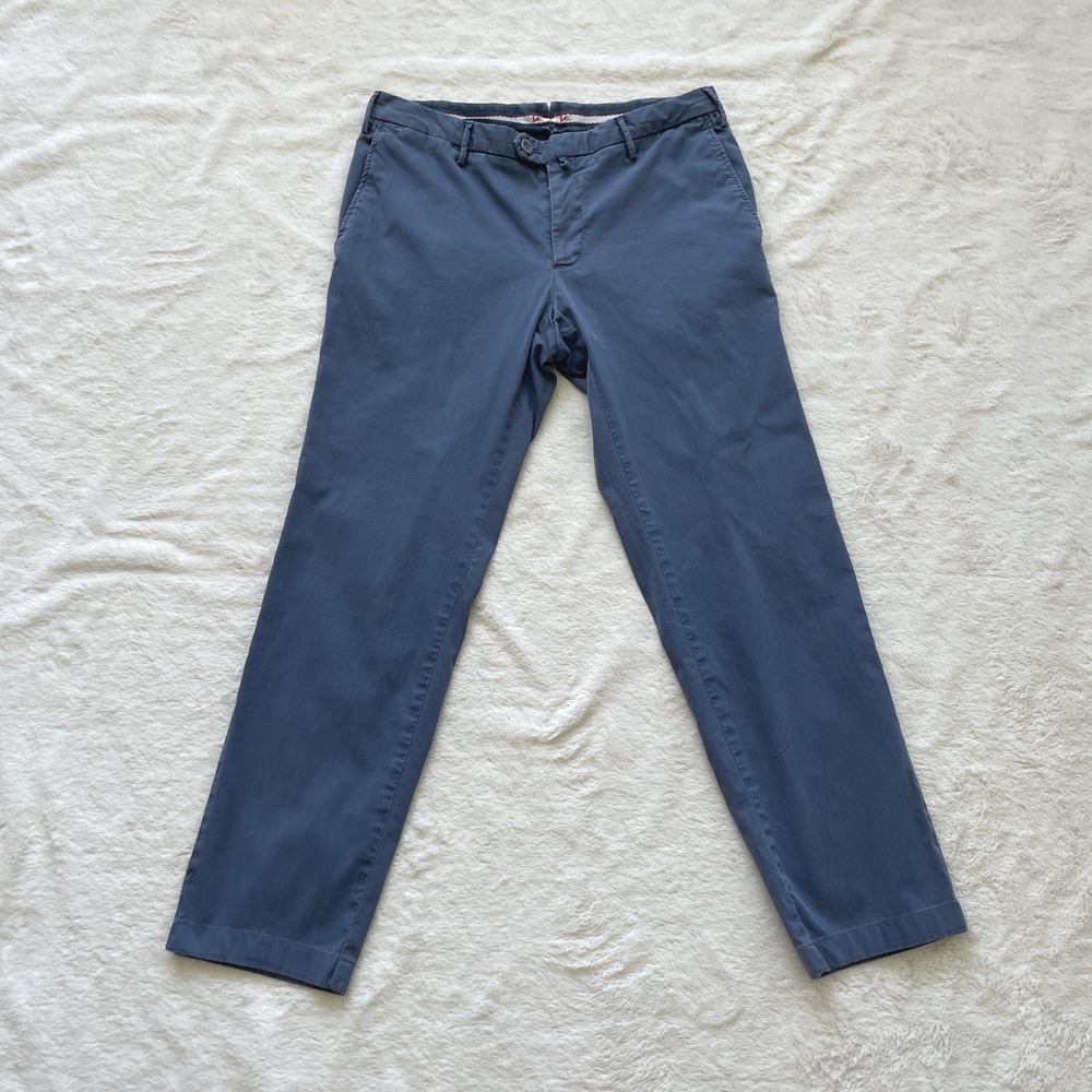 Isaia Napoli Tinto Slim Pants Blue Cotton Chinos Made in Italy PNTS41 Size 48R